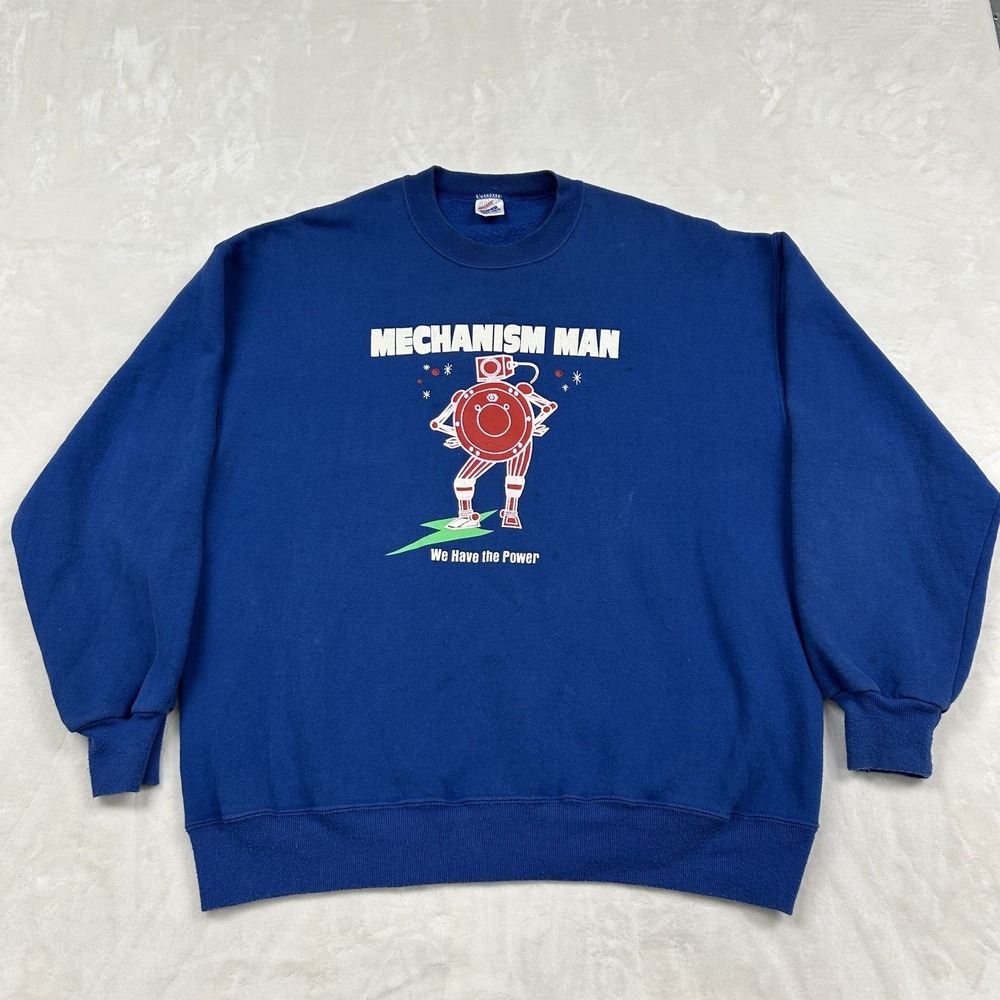 Jerzees Sweatshirt Mens XL Blue Mechanism Man Robot Graphic Vintage USA Made
